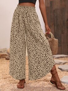 Breezaya Quần nữ viền lá sen Dải chun Quần paper-bag Tất cả trên in Boho - Màu Khaki - Xem 6