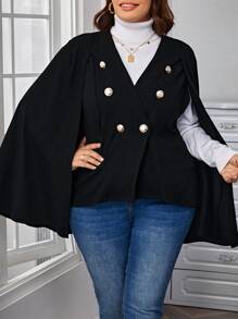 SHEIN Clasi Blazer de manga capa de doble botonadura - Negro - Ver 1