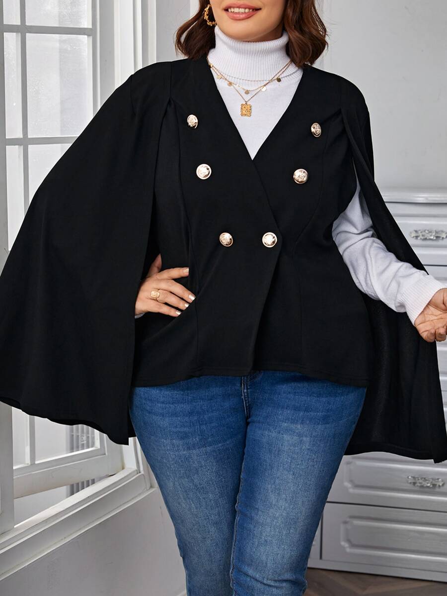 SHEIN Clasi Blazer de manga capa de doble botonadura - Negro - Ver 1