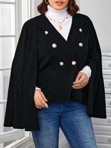 SHEIN Clasi Blazer de manga capa de doble botonadura - Negro - Ver 3