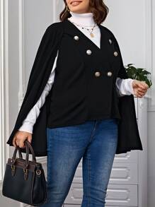 SHEIN Clasi Blazer de manga capa de doble botonadura - Negro - Ver 4