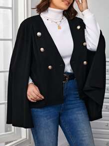 SHEIN Clasi Blazer de manga capa de doble botonadura - Negro - Ver 5