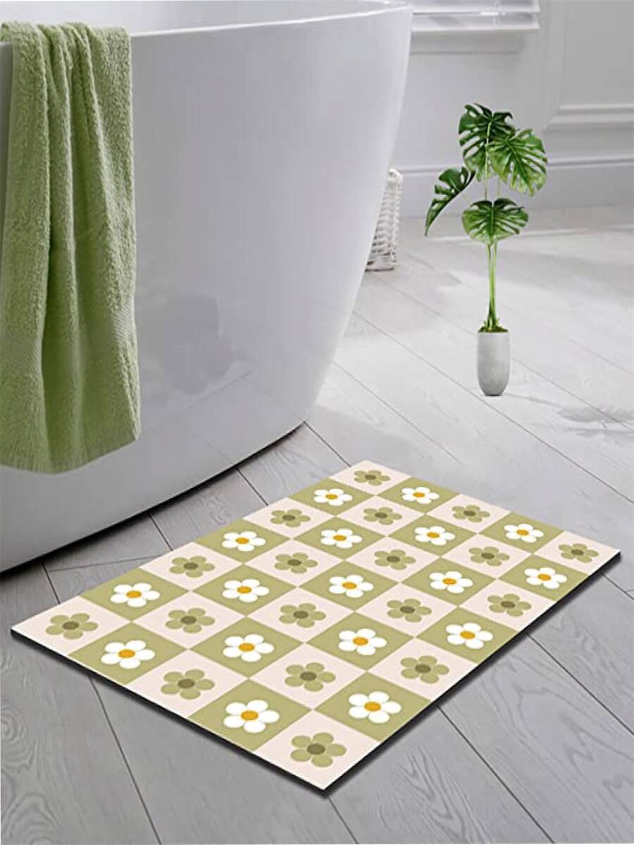 1pc Flower Pattern Bath Mat, Polyester Anti-slip Bath Rug For Bathroom - Multicolor - View 1