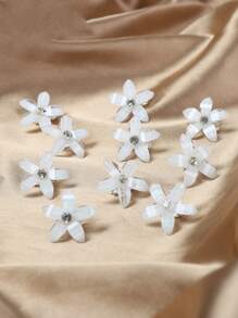 10 件花卉发夹，5 瓣花朵设计，适用于婚礼、海滩、户外、摄影、日常佩戴爪夹发夹、学校用品、女士度假装 - 白色 - 查看 2