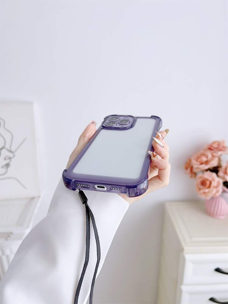 Ốp điện thoại trong suốt chống rơi có dây buộc - Màu tím - Xem 2