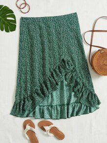 SHEIN VCAY Falda con estampado floral bajo con fruncido asimétrico - Multicolor - Ver 1