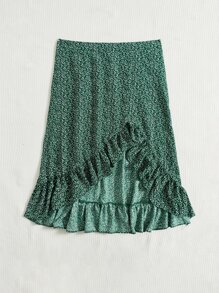 SHEIN VCAY Falda con estampado floral bajo con fruncido asimétrico - Multicolor - Ver 5