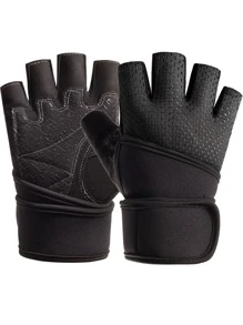 1pc Half-finger Breathable Sports Gloves - Black - View 1
