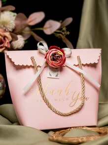 1pc Paper Gift Wrapping Bag, Romantic Slogan Graphic Floral Decor Gift Bag For Party - Multicolor - View 3