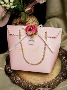 1pc Paper Gift Wrapping Bag, Romantic Slogan Graphic Floral Decor Gift Bag For Party - Multicolor - View 4