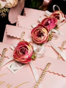 1pc Paper Gift Wrapping Bag, Romantic Slogan Graphic Floral Decor Gift Bag For Party - Multicolor - View 6