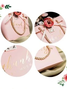 1pc Paper Gift Wrapping Bag, Romantic Slogan Graphic Floral Decor Gift Bag For Party - Multicolor - View 7