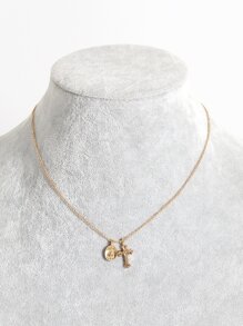 1pc Cubic Zirconia Decor Cross Charm Necklace Copper Jewelry - Yellow Gold - View 1