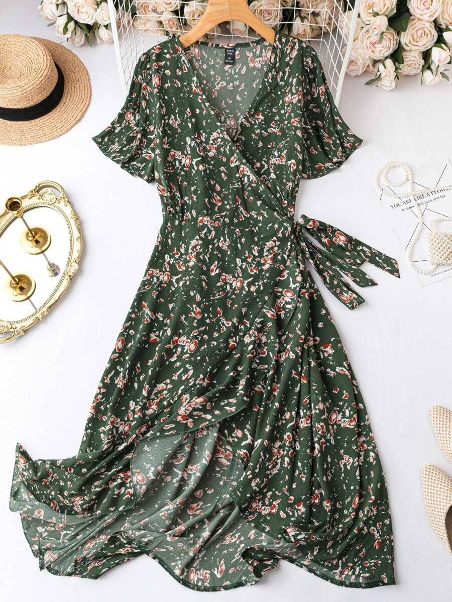 SHEIN LUNE Đầm Plus Size Thắt nút Trọn gói Tất cả trên in Boho - Nhiều màu - Xem 1