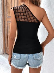 SHEIN Clasi Áo nữ Tương phản Mesh màu trơn Giải trí - màu đen - Xem 2