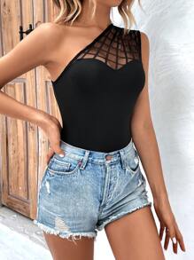 SHEIN Clasi Áo nữ Tương phản Mesh màu trơn Giải trí - màu đen - Xem 3