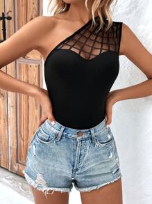 SHEIN Clasi Áo nữ Tương phản Mesh màu trơn Giải trí - màu đen - Xem 4