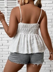 Calvaya Plus Swiss Dot 褶饰荷叶边吊带背心，适合夏季 - 白色 - 查看 2