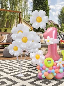 1 pieza Globo de decoración de celebración de fiesta de plástico creativo con margarita para fiesta - Blanco - Ver 5