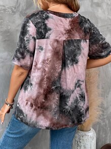 SHEIN LUNE 大碼紮染缺口領T恤