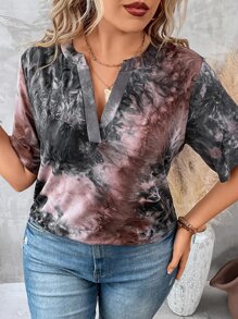 SHEIN LUNE 大碼紮染缺口領T恤