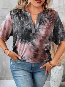 SHEIN LUNE 大碼紮染缺口領T恤