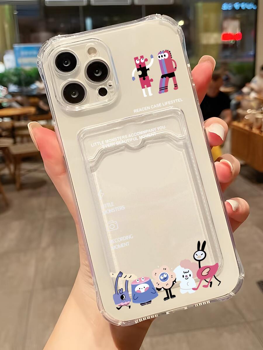 Cartoon Graphic Clear Phone Case With Card Holder