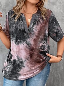 SHEIN LUNE 大碼紮染缺口領T恤