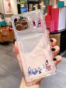 Cartoon Graphic Clear Phone Case With Card Holder