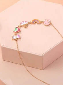 女孩卡通兔子和彩虹吊墜項鏈 - 彩色 - 查看 2