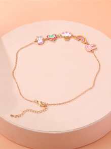 女孩卡通兔子和彩虹吊墜項鏈 - 彩色 - 查看 3