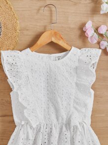 SHEIN 女孩網眼刺繡荷葉邊荷葉邊下擺襯衫 - 白色 - 查看 4