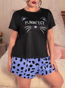 Conjunto de pijama con estampado de dibujos animados y letra - Multicolor - Ver 5