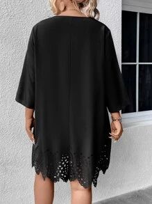 SHEIN LUNE Plus Laser Cut Scallop Trim Dress - Black - View 2