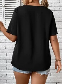 SHEIN LUNE Plus Solid V Neck Blouse - Multicolor - View 2