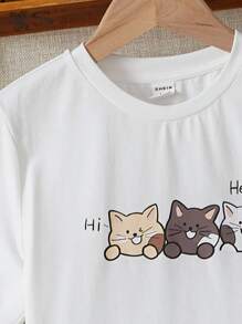 SHEIN Girls Cartoon Graphic Tee Dress - White - View 4