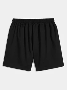 ROMWE MEN Street Life Guys Letter & Figure Graphic Drawstring Waist Shorts - Black - View 2