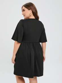 SHEIN LUNE Vestido línea A unicolor con nudo delantero - Negro - Ver 2