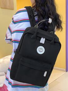 字母貼飾經典背包 - 黑色 - 查看 2