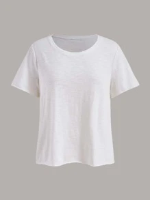 Ocili 天然柔軟棉質圓領短袖T恤和短PJ套裝 - 白色