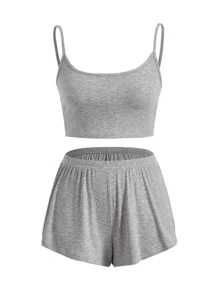 Ocili Soft Ribbed Knit Slip & Shorts Set Breathable-Grey - Grey - View 3