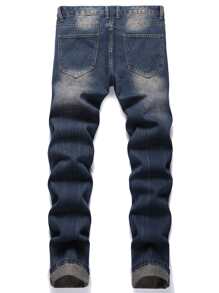 Quần Jeans Rách Nam Bear & Number Patched - Rửa tối - Xem 2