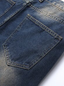 Quần Jeans Rách Nam Bear & Number Patched - Rửa tối - Xem 5