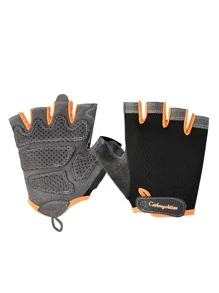 1雙字母貼飾透氣露指運動手套 - 橘色 - 查看 1