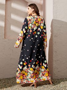 Mulvari 大碼滿版印花連衣裙 - 黑色 - 查看 2