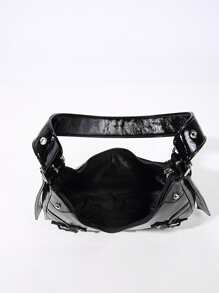 Túi đeo vai đa năng phong cách Hàn Quốc dành cho nữ, chất liệu da PU, thiết kế khóa cài kim loại tối màu phong cách Punk Gothic, thích hợp cho sinh viên đại học, nhân viên văn phòng, quà tặng Halloween - màu đen - Xem 5