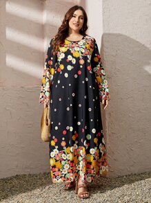 Mulvari 大碼滿版印花連衣裙 - 黑色 - 查看 6