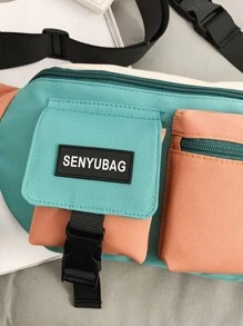 Men Colorblock Letter Patch Decor Waist Bag Chest Bag Fanny Pack Bum Bag School Bag For Student School Supplies For Travel Vacation Men Gift Valentines College Bag For Books Multi-Functional Gifts For Men Men Bag Belt Bag Sling Bag Side Bags Travel Essentials Holiday Essentials Bag For Men Summer Back To School Summer Bag Springbreak Bag Pack
