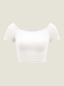 SHEIN MOD Áo thun nữ Gân đan màu trơn Giải trí - trắng - Xem 1