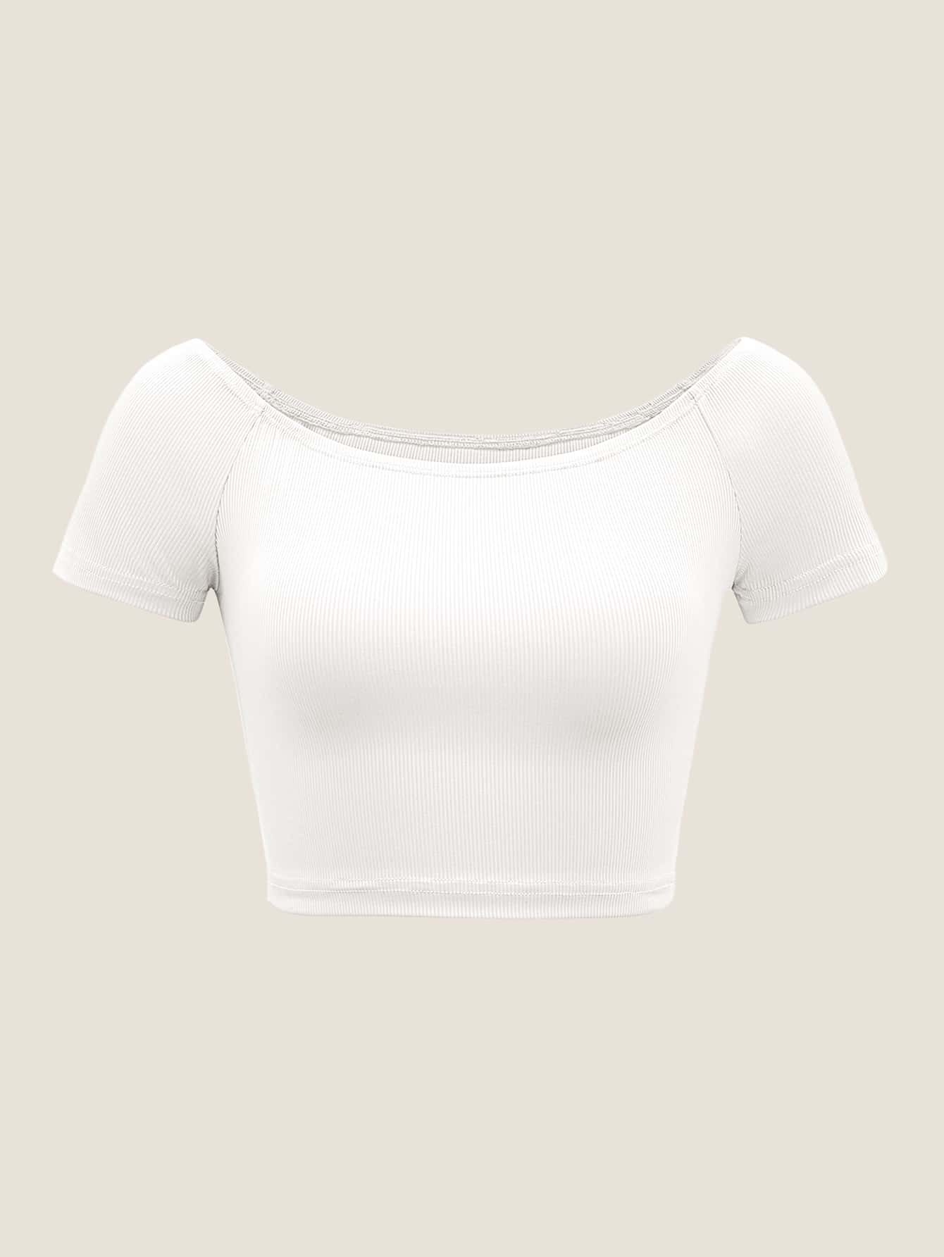 SHEIN MOD Áo thun nữ Gân đan màu trơn Giải trí - trắng - Xem 1